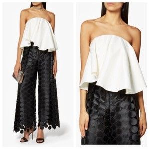 Solace London Laurel Bustier Top Strapless Ivory White Flowy Flowing Draped 0